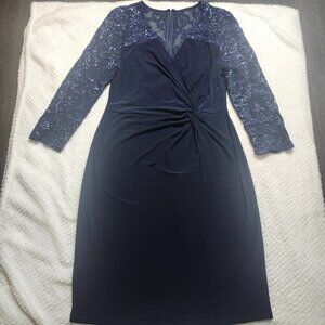 Alex Evenings Navy Blue Cocktail Dress with Lace & Sequin Detail – Size 12